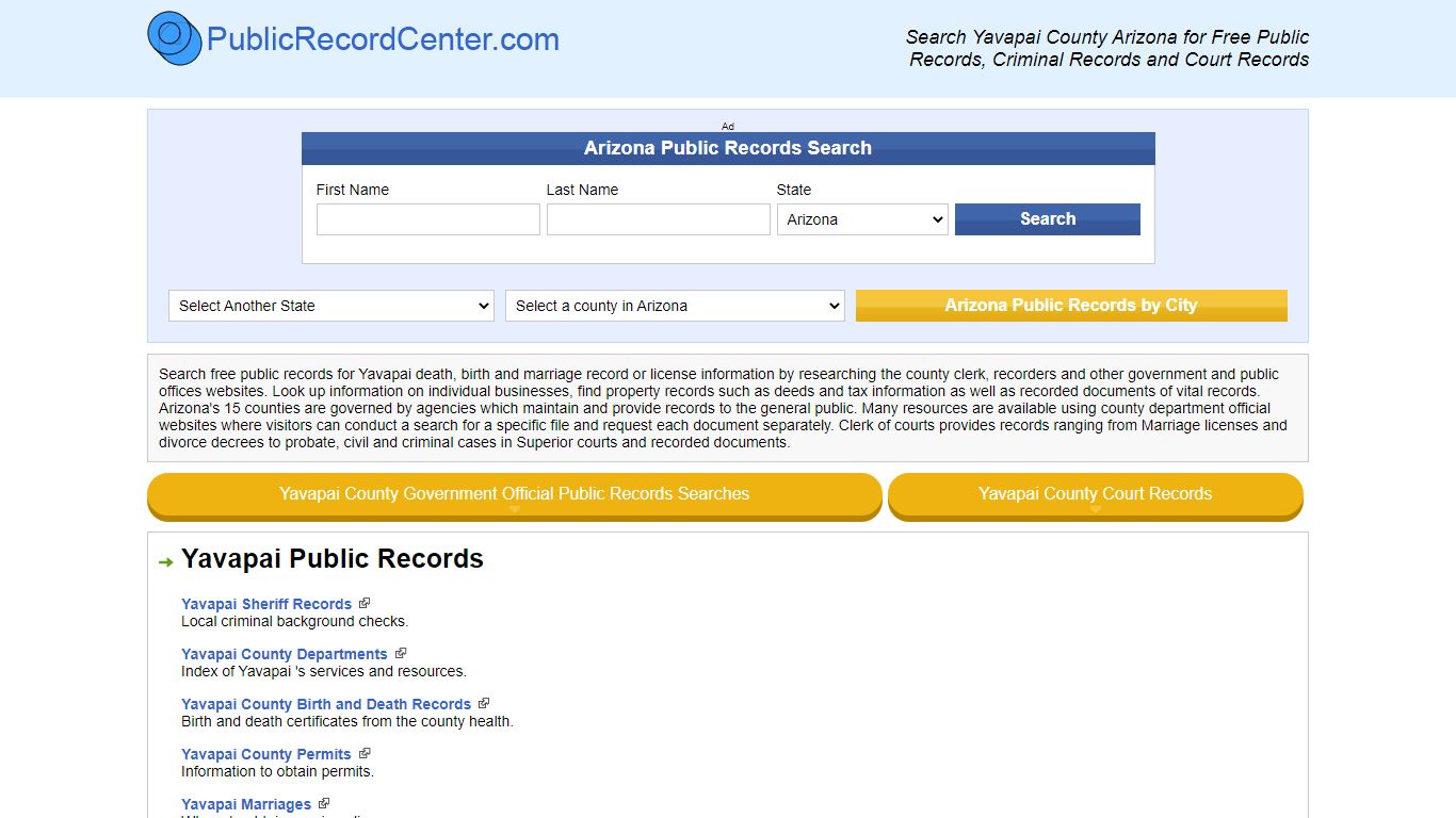 Yavapai County Arizona Free Public Records - Court Records ...